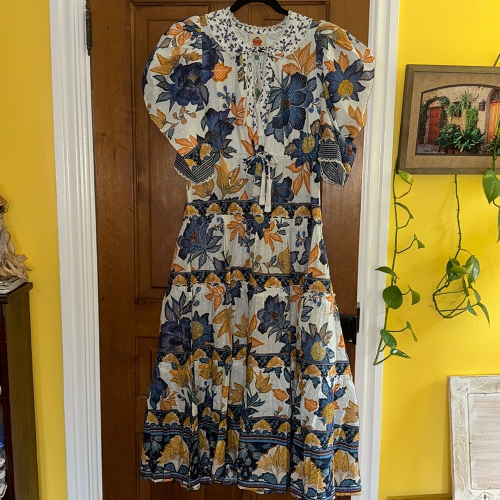 Farm Rio —Off-White Summer Flowers
Beaded Tassels Maxi Dress —size small
